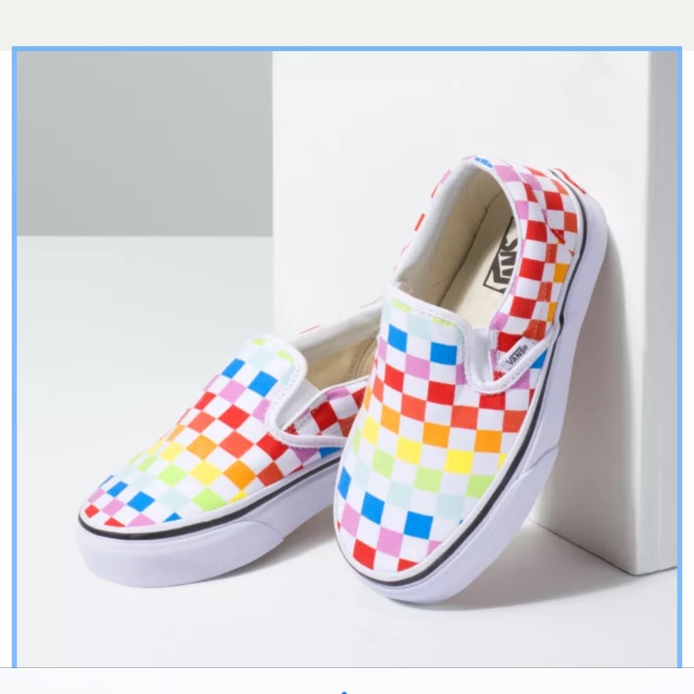 Vans kids rainbow Checkerboard slip-ons